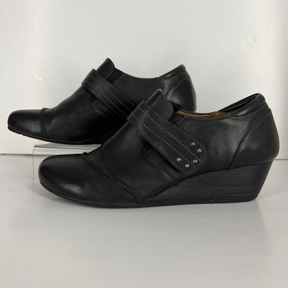 Taos Splurge Black Leather Mary Jane‎ Wedge Casual Heeled Shoe Sz 9 - Picture 1 of 15